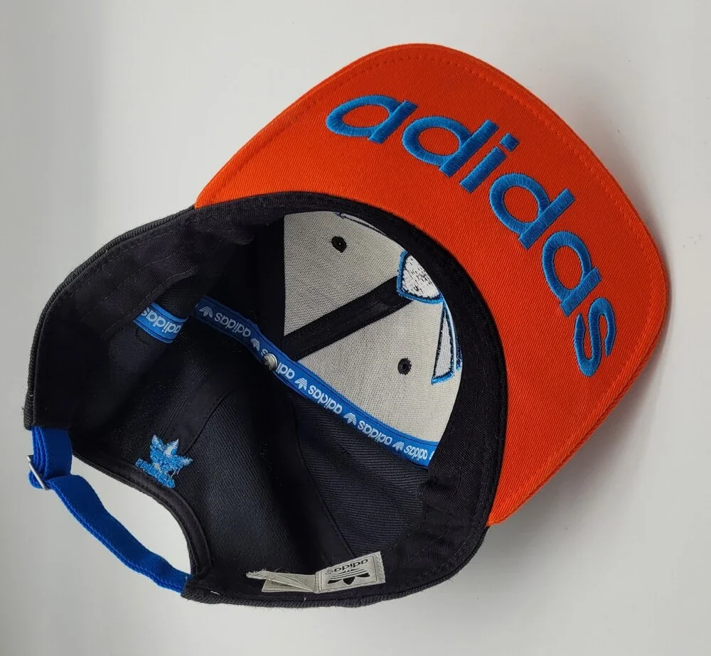 Adidas Hat Cap StrapBack Black Orange Trefoil Logo Embroidered Mens UnderbrimY2K